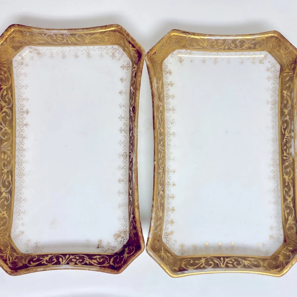 Limoges Porcelain Vanity Tray Set White with Gold Gilt Circa early 1900s
